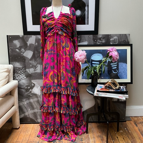 FARM Rio Dresses & Skirts - NWT Farm Rio Farm Rio's Sweet Forest pink tier halter mushroom maxi dress